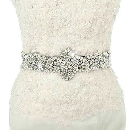 Campsis Black Rhinestones Wedding Belt for Women Applique Pearl Bridal Sash Belt Crystal Wedding Bride Dress Belt for Dresses and Gowns