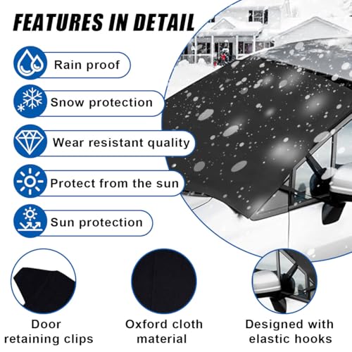 Image of Car Front Windshield Snow Cover, 74x66 Inch Anti Ice Frost Windshield Protector, Windproof Oxford Front Window Cover, Winter Car Accessories for Cars, Trucks, SUVs, Lorries (Front Cover)
