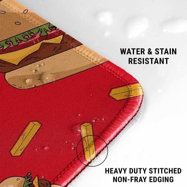 Skinit Small Gaming Mouse Pad - Burgers and Fries Design with Stitched Edges, Waterproof, Non-Slip Rubber Base, Desk Mat for Keyboard & Mouse, 12.6" x 11" inches