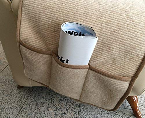 Sesselschoner in Wellenoptik beige mit Taschen, 100% Wolle, Sesselauflage Sesselüberwurf Sitzauflage Überwurf