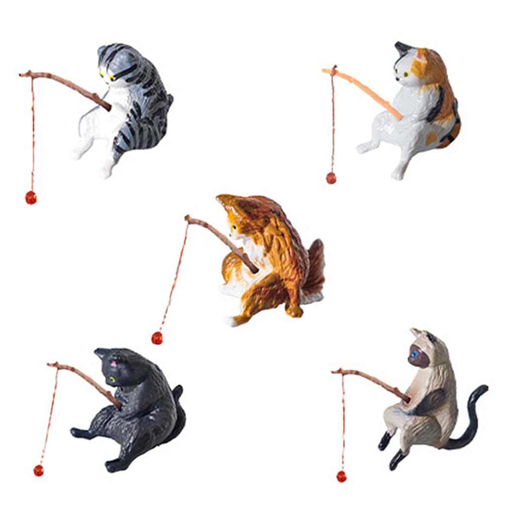 Qpets® Fish Tank Accessories, Cartoon Cat Figurines Fishing Kitty PVC Mini Sculptures Desk Decor & Aquarium Ornaments (5-Pack)-picture-12