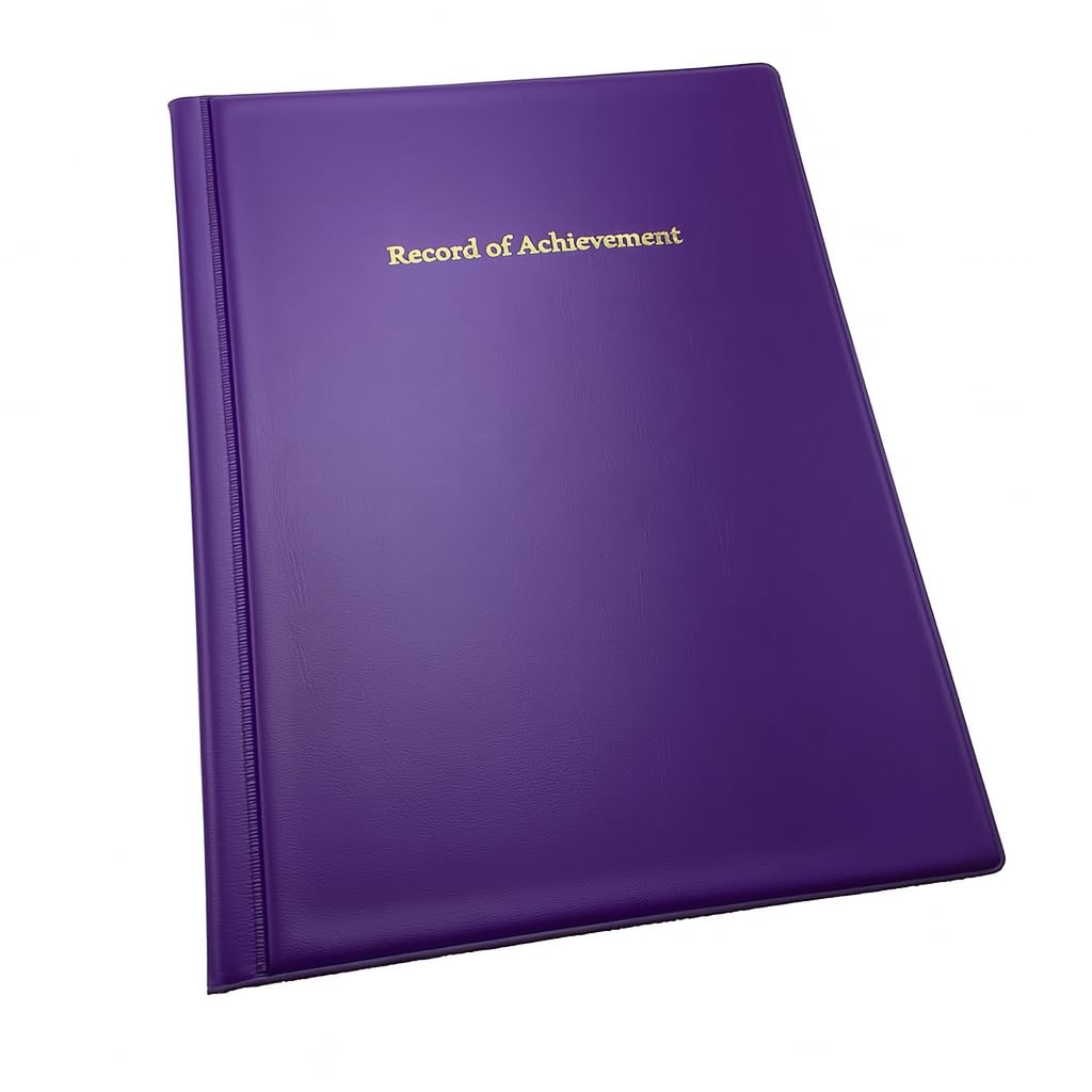 Record of Achievement Folder with Gold Print, Fitted with 20 Pockets (Purple)