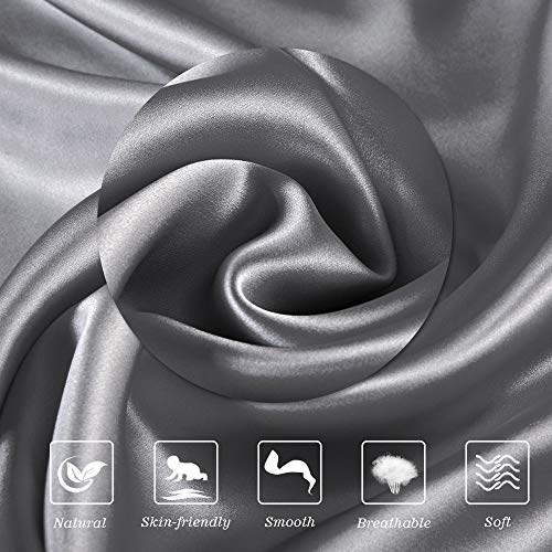 Ravmix 100% Pure Natural Silk Pillowcase for Hair and Skin with Hidden Zipper Standard Size 21 Momme 600TC Hypoallergenic Soft Breathable Both Sides Silk, 20×26inches, 1PCS, Space Gray