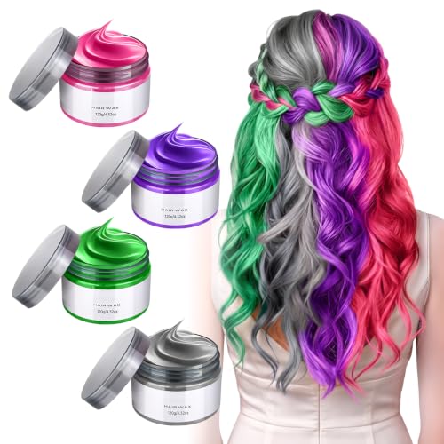 Set de 4 ceras temporales para cabello, colores gris, morado, rosa y verde