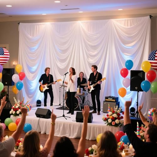Image of 2 Panels White Backdrop Curtain, 10 x 10 Feet Polyester Background Curtains for Parties, Weddings, Baby Showers, Halloween, Christmas, Birthday Party Photoshoot Backdrop Curtains Decorations