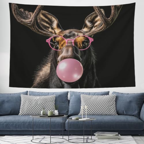 Tapiz de pared de alce con gafas de sol negro carbón, gran formato de 150x150 cm que decora tu salón
