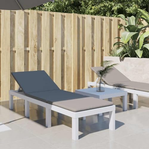 YunCangg Tumbona con cojines de polipropileno blanco, juego de muebles de jardín con mesa, 2 sillas, 3 cojines, cojín para tumbonas, respaldo ajustable, terraza, balcón, relax uso al aire libre