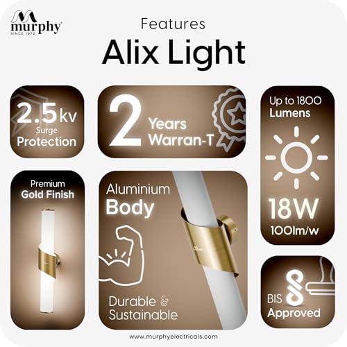 Image of Murphy ALIX 18W LED Wall Lamp, 3C Color Changing (Cool White /Warm White /Neutral White), Golden Finish with Smoky Acrylic, Modern Wall Sconce for Bedroom, Living Room & Bedside (Pack of 2)