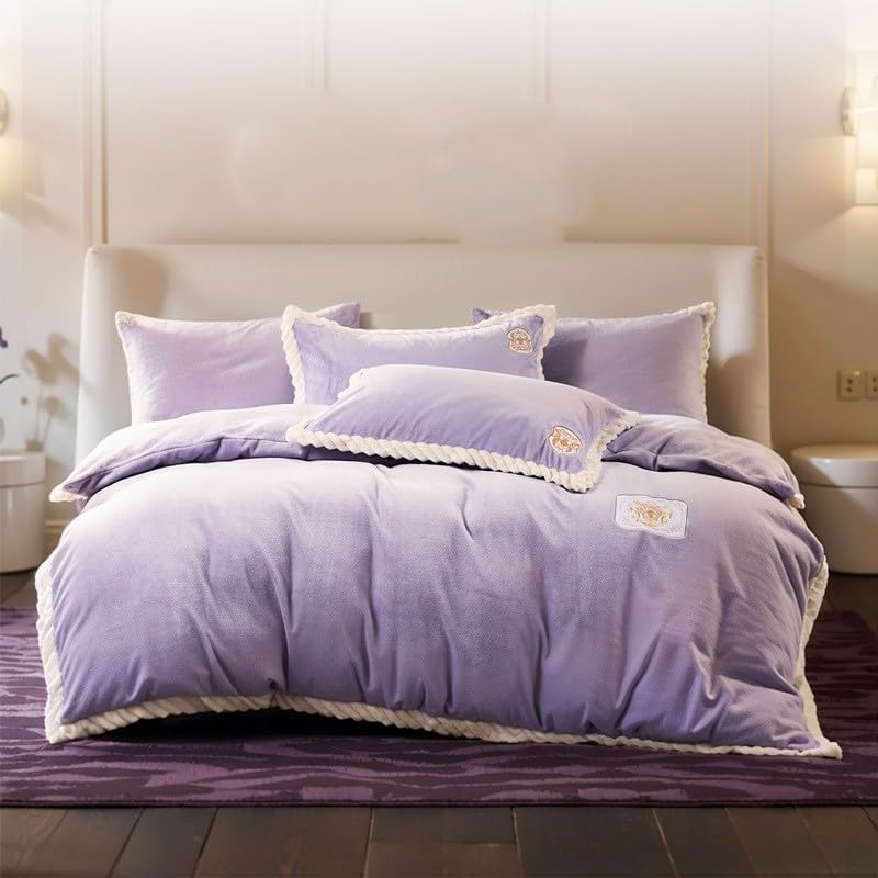 Couette d'hiver flanelle 152x210 parure de lit velours corail lilas
