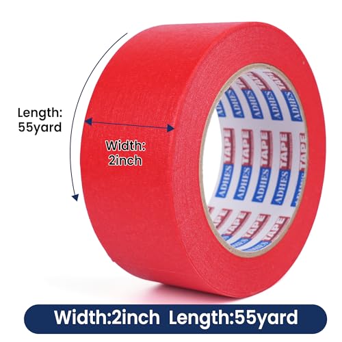 Image of Adhes No Residue Red Masking Tape, 6 Rolls x 2 Inch x 55 Yards, Clean Removal Painter's Tape for Painting, Labeling, Marking, Easy Tear, UV-Resistant