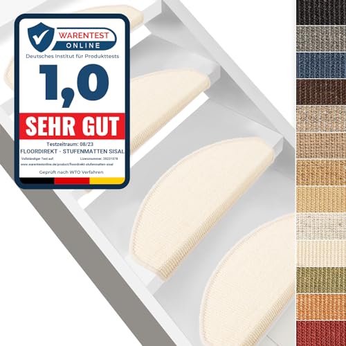 Floordirekt Sisal Stufenmatten innen 15 Stück halbrund, Treppenstufen Matten für Holztreppen,...