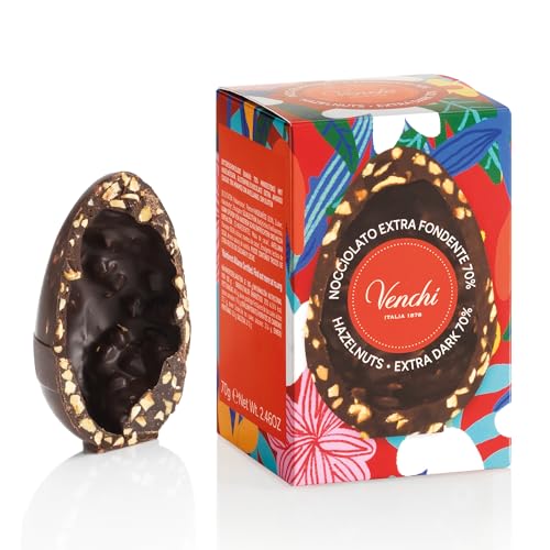 Venchi - Huevo de Chocolate Mignon con Avellanas Extra Negro 70%, 70 Gr, con Granillo Grueso de 'Avellana Piamonte', Sin Gluten, Colección de Pascua Venchi, Idea de Regalo