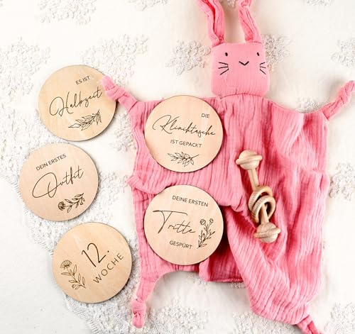 HOUISM Meilensteinkarten Schwangerschaft auf deutsch - 30 Meilensteine aus nachhaltigem Holz, Kreative Geschenkideen für Schwangere, werdende Mütter, werdende Eltern. Schwangerschaft verkünden