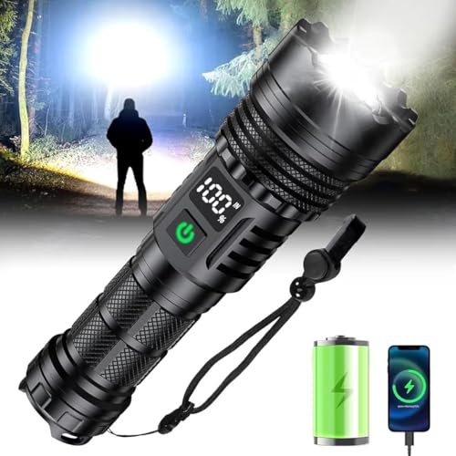 COZIESS 1Pcs LED High Lumens Rechargeable Torch with LCD Battery Display, Super Bright USB Flashlight, Aluminum Alloy Body, Adjustable Modes for...