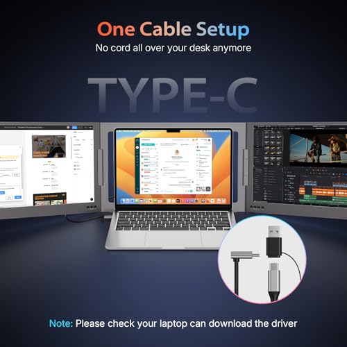 Image of QQH 15.6 inch Laptop Screen Extender, Ultra-Slim Triple Portable Monitor, One Cable USB-C Dual Portable Monitor, Travel Monitor, Portable Laptop Monitor Extender for 12 inch-16 inch Laptops, MacOS /Windows /Android