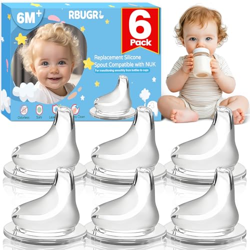 RBUGR 6 Pack Replacement Silicone Spout Compatible with NUK Active and Learner Cups Sippy Cup Nipple for NUK Sippy Cup & Learner Cup 100% Silicone Sippy Nipples for 6m+
