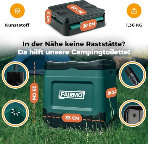 FAIRMO Die kompakte Campingtoilette faltbar (inkl. Tasche und 12x Beutel) - Camping ohne Chemie - Trenntoilette Campingklo mit Deckel… – Ansicht 4