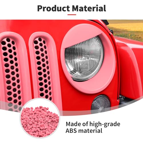 Image of JWWY Front Grille Insert Radiator Grille Grillwork Surround Assembly Inserts Headlight Headlamp Cover Trim Set Fit for 2007-2017 Jeep Wrangler JK JKU Exterior Accessories 9pcs Pink