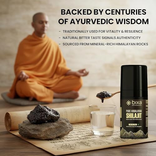 Image of bixa BOTANICAL Shilajit for Men, Pure Himalayan Resin, Vegan, 20 g | With 75% Fulvic Acid, Supports Energy, Stamina & Muscle Health, Fast Dissolving, Lab Tested, Mess Free Pump, Easy to Carry