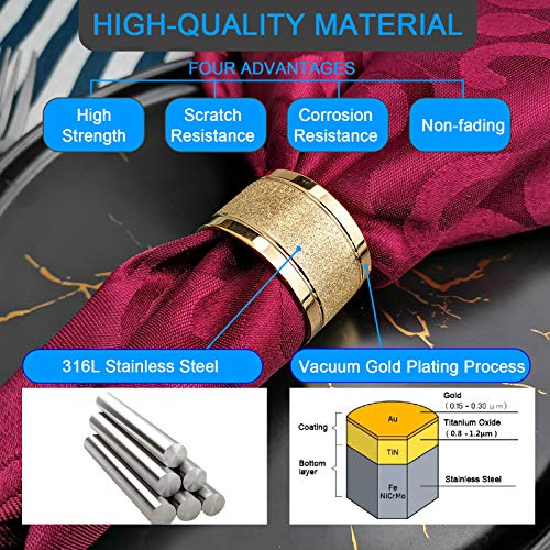 LUOLAO Gold Napkin Rings Set of 6, Premium Bling Metal Dining Table Decoration for Dinner, Party and Festival - Thumbnail 3