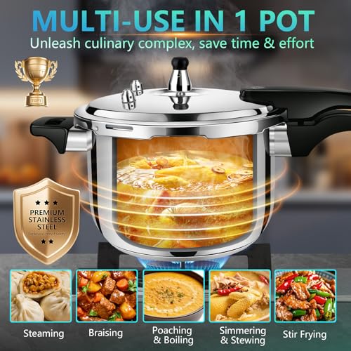 Image of Premium 10.57 Quart Stainless Steel Pressure Cooker, Commercial Grade Luxury Cookware, Brand Quality Durability, Professional Performance for Large Families & Events