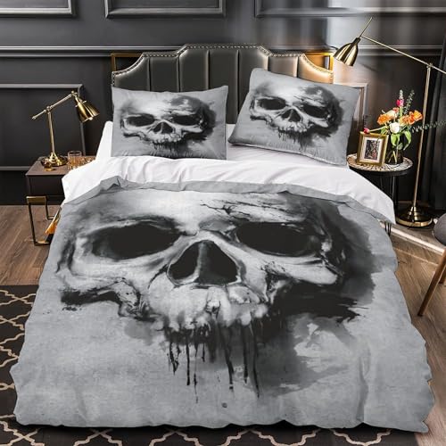 Housse de couette skull facile à laver pour lit double king size 3pcs - 2