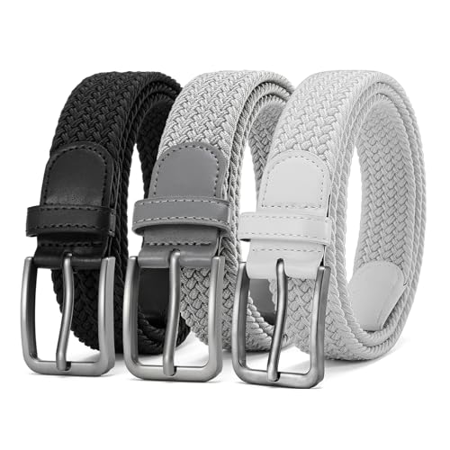 Image of DOOPAI Braided Stretch Belt for Men, Elastic Woven Belt, casual Fabric Golf Belt, 1 3 /8 inch for golf pants jeans, Gift Box