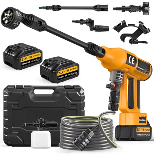 Dibaful Nettoyeur haute pression sans fil 200 bar | Pistolet mobile portable avec 2 batteries de 4000 mAh | Pistolet de lavage sans fil 4 niveaux de débit d'eau réglable 6 en 1 Buse réglable 5 m Tuyau