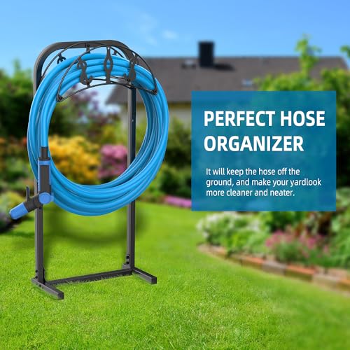Image of Garden Hose Holder, Water Hose Holder with 4 Spikes, Hose Reel Holds 150ft Hose, Freestanding, Heavy Duty Hose Stand Hose Hanger Hose Storage Hose Organizer for Outside Lawn Yard