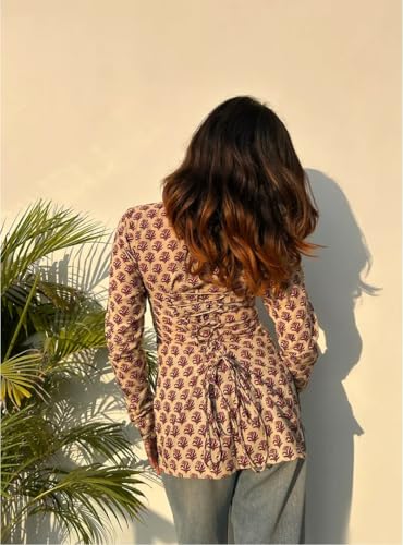 Image of ANNI Designer Short Kurti for Women Printed Design | Square Neck Full Sleeve Kurti Tops for Women | Stylish Kurtis & Short Kurtis for Woman | Casual Kurti with Jeans | Kurtas for Woman