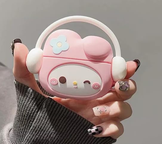 Image of Meyaar Earphone Case Cover Compatible for Realme Buds T300 & T310, Soft Silicone Skin Case Cover Shock-Absorbing Protective Case with Keychain for realme Buds T310 & T300 Only (Headphone Peach Kitty)