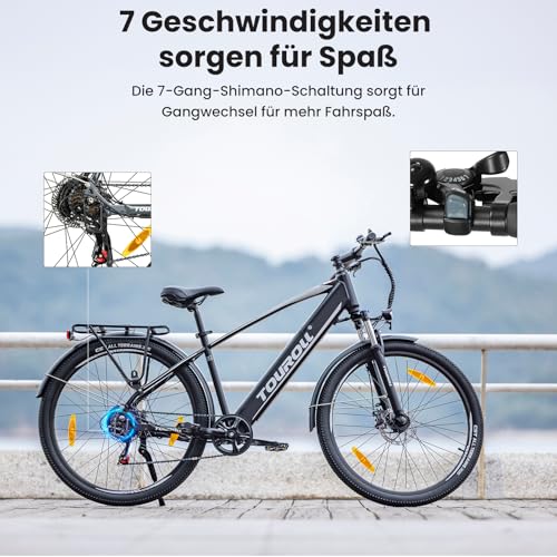 Touroll J1 ST 27,5" E Bike, Elektrofahrrad Trekkingrad E-Bike Herren Damen mit 561.6Wh Akku,100km Reichweite, 250W Motor, E-Fahrrad mit 7-Gang-Getriebe, Pedelec Citybike EBike für Erwachsene – Bild 6