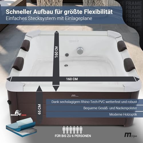 Bild 5 - Miweba Whirlpool MSpa Tribeca mit Fester Außenwand | Pool mit App Steuerung | Spa für 6 Personen | 160x160x65cm | 120 Massagedüsen | Ganzjähriger Einsatz Winterfest | In & Outdoor Pool | Aufstellpool