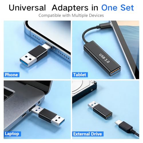 Image of Verilux 4Pcs Aluminum Alloy USB Adapter Kit, USB 3.0 Female to Female & Male to Male & Female to Male & USB Male to C Male with 5Gbps High-Speed Data Transfer for iPhone 17 /16 /15, Tablet, Laptop