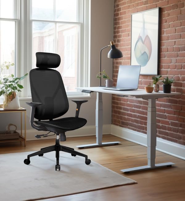 Miniatura 2 de Silla de oficina de malla, silla de oficina ergonómica con soporte lumbar, reposacabezas ajustable 3D y cojín de asiento suave deslizante, soporta