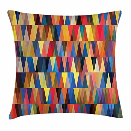 Lunarable Abstract Triangle Throw Pillow Cushion Cover, Funky Bohemian Art Pastel Retro Mosaic Vibes Contemporary Motif, Decorative Square Accent Pillow Case, 20" X 20", Vermilion Yellow -  min_54615_20x20