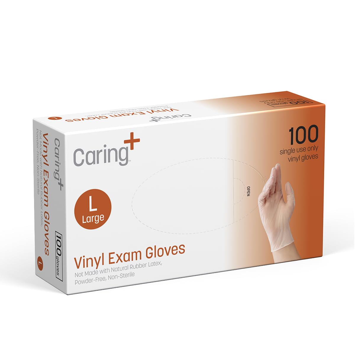 Caring Vinyl-Untersuchungshandschuhe, puderfrei und nicht aus Naturkautschuklatex, medizinische Handschuhe, Erste Hilfe, Lebensmittelvorbereitung und mehr, 100 Stück