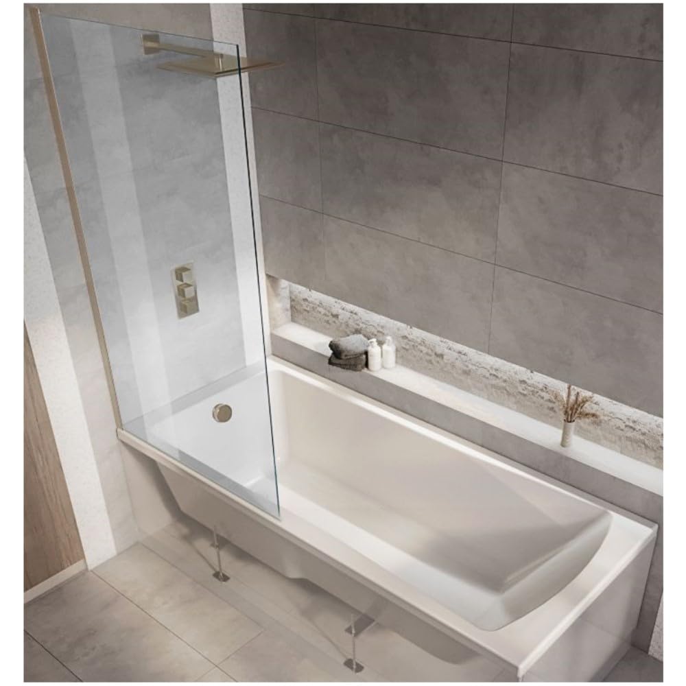 Milano Elswick White 1700mm x 750mm Single Ended Square Shower Bath Copper Screen
