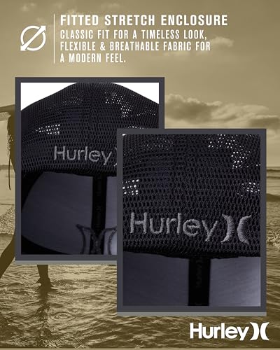 Image of Hurley Mens Trucker Hat - Lightweight Breathable Stretch Mesh Back Curved Bill Baseball Cap with 3D Front Icon Logo