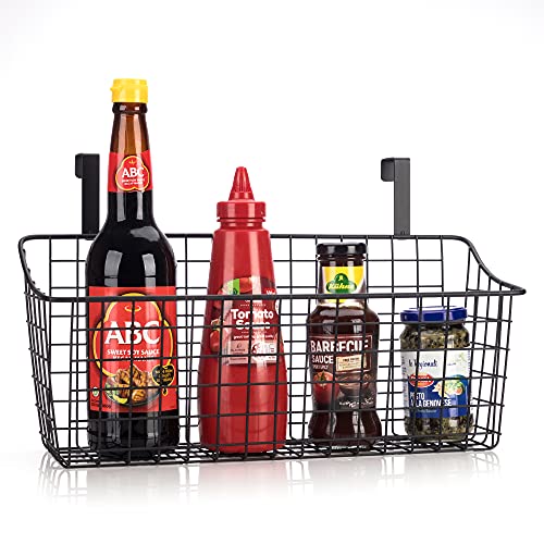 LeleCAT Gitter-Aufbewahrungskörbe mit Haken, über Schranktür-Organizer, Drahtkorb, Hängeaufbewahrung, Organizer, Küche, Badezimmer, Organizer, 1 Stück, schwarz Cover