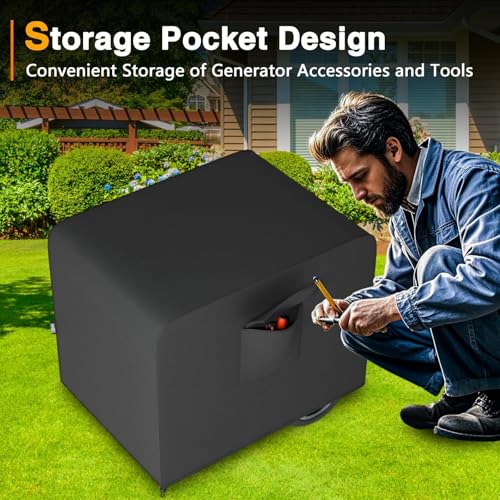 EVRBUL Generator Cover, 32’’L x 24’’W x 24’’H Heavy Duty Waterproof 420D All-Weather Generator Cover with Storage Pocket Compatible with Most Generators 5000-10000 Watt (Black)