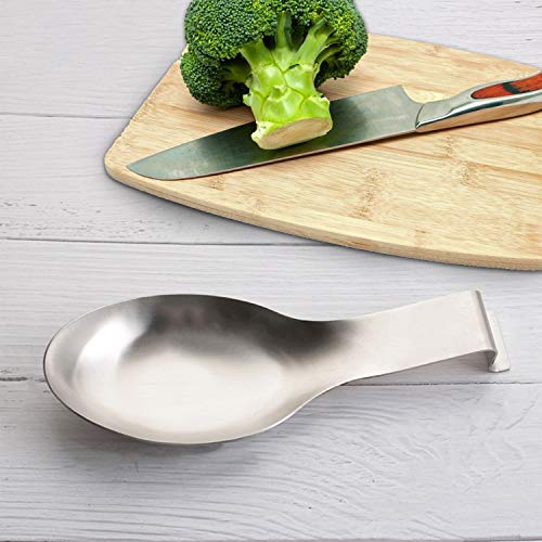 Image of VanlonPro Stainless Steel Spoon Rest, Spatula Ladle Holder, Stainless Steel Utensil Spoon Rest Holder, Brushed Finish, Dishwasher Safe 9.8 x 3.7 Inch (Silver 2PCS)