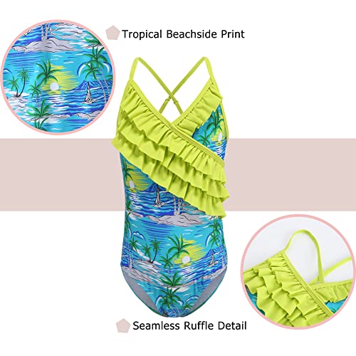 Image of Girls One Piece Swimsuits Hawaiian Ruffle Swimwear Beach Bathing Suit for Summer Vacation
