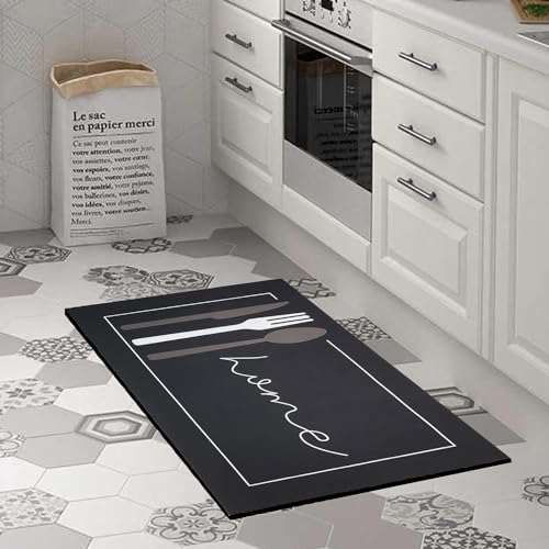 Image of HomeCloud Rubber Kitchen Mats for Floor Set of 2 Pcs|Non-Skid, Soft Absorbent Rugs for Laundry, and Hallway|120x40cm, 40x60cm| 4mm Thickness (Black, Rectangular)