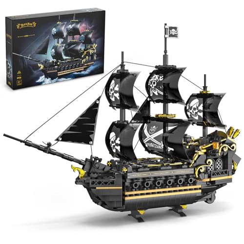 Pirate Ship Building Set for Boys & Adults, Black Pearl Ship Toys Build Kit