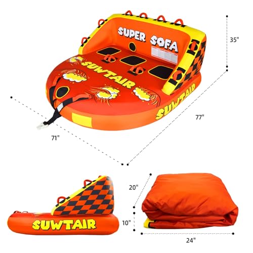 SUWTAIR Towable Tubes for Boating,Pull Tube, Super Sofa Tubes for Boats,Inflatable Boat Tube,Front&Back Tow Points w/Heavy-Duty Thick Nylon Cover for Water Sports (3) - Thumbnail 6