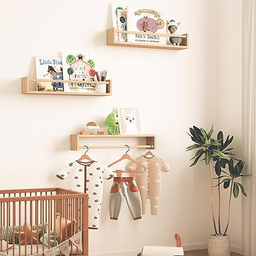 image for Fixwal Nursery Shelves, 16.5 Inch Floating Bookshelves for Wall Set of