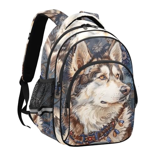 Husky Dog Ethnic Style Backpack for Kids 8-14 Years Boys Girls School Bookbag Daypack M 202b55522