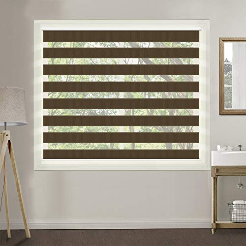 ZY Blinds Zebra Window Blinds, Brown Premium Light Filtering Horizontal Day and Night Dual Layer Sheer Blinds, Cord Loop Window Shades for Bedroom, Doors