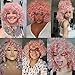 andromeda Pink Curly Wigs for Black Women Short Kinky Curly Wig with Bangs Loose Curly Heat Resistant Fiber Hair Wig for Women Halloween Cosplay Party Wigs (Pink)